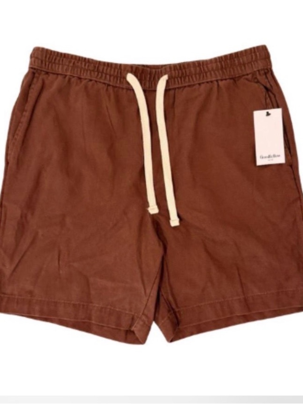Vintage Brown Cotton Drawstring Athletic Shorts with Cream Ties